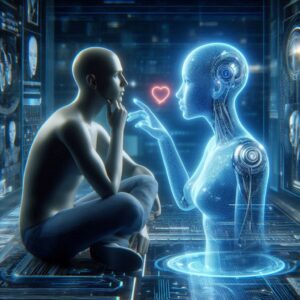 Persona triste con la posibilidad de enamorase de inteligencia artificial