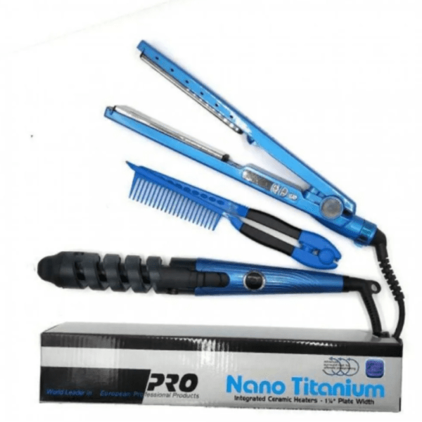 Combo Plancha Nano Titanium + Rizador Espiral 3 en 1 con tecnología de titanio y Nano Silver